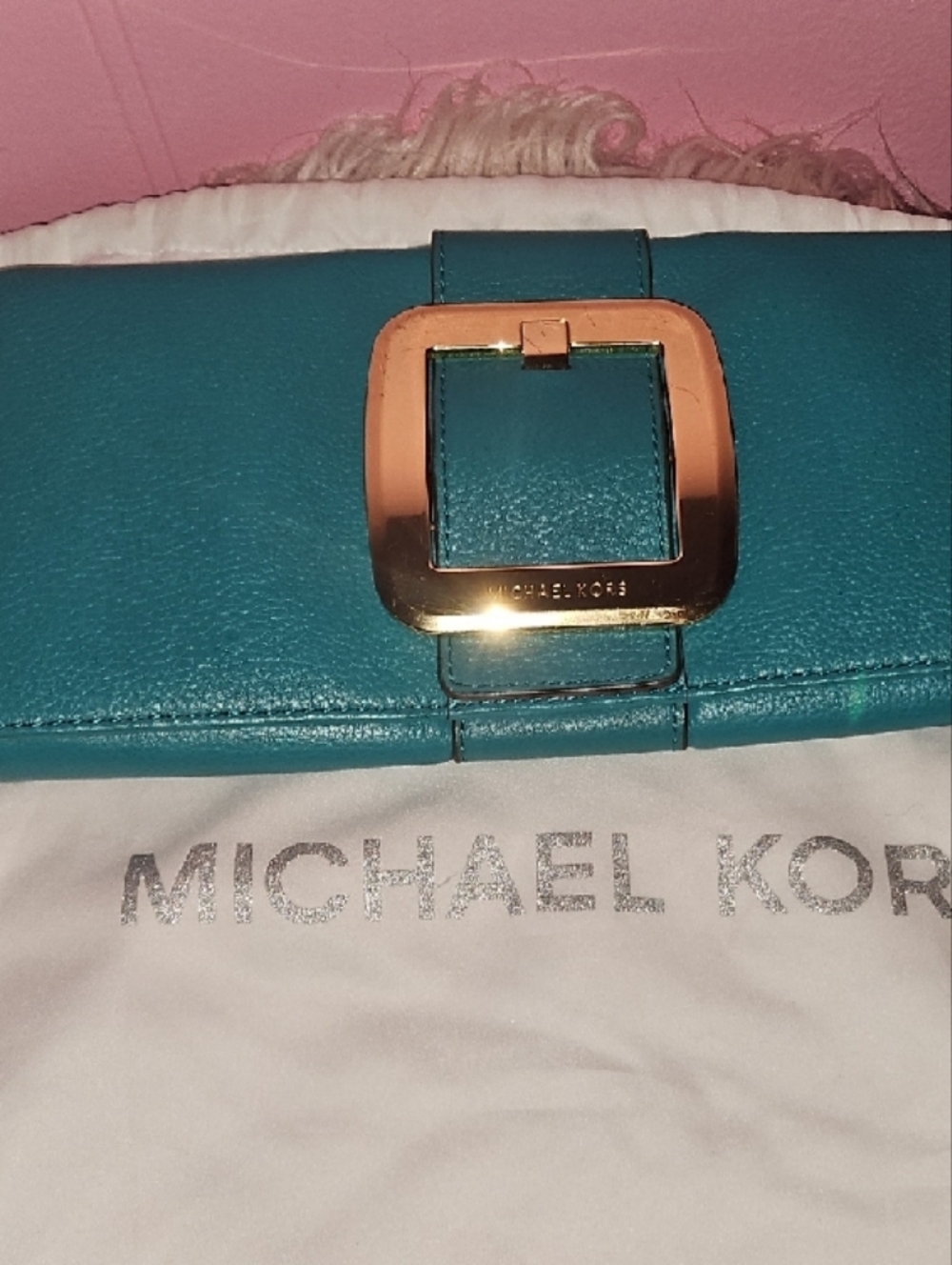 Michael Kors Teal Leather Wallet with Gold Buckle Accent - Picture 2 of 5
